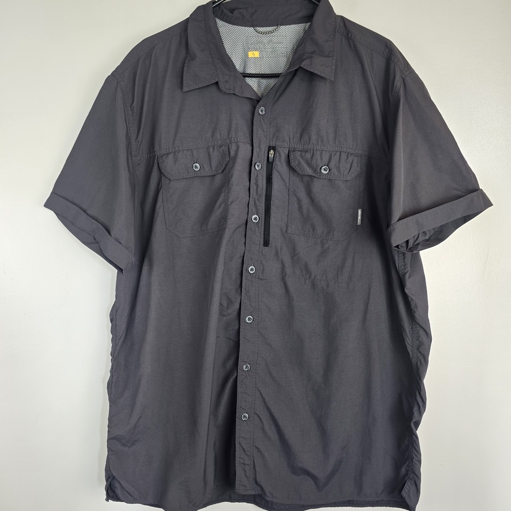 Eddie Bauer Men's Short Sleeve Woven  Button Pocket Tech Gray Shirt Sz. TXL.A152